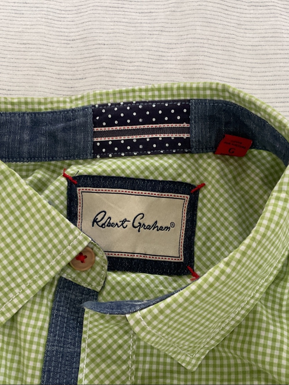 Robert Graham Lime Green Gingham Button-Down Shirt with Denim Trim